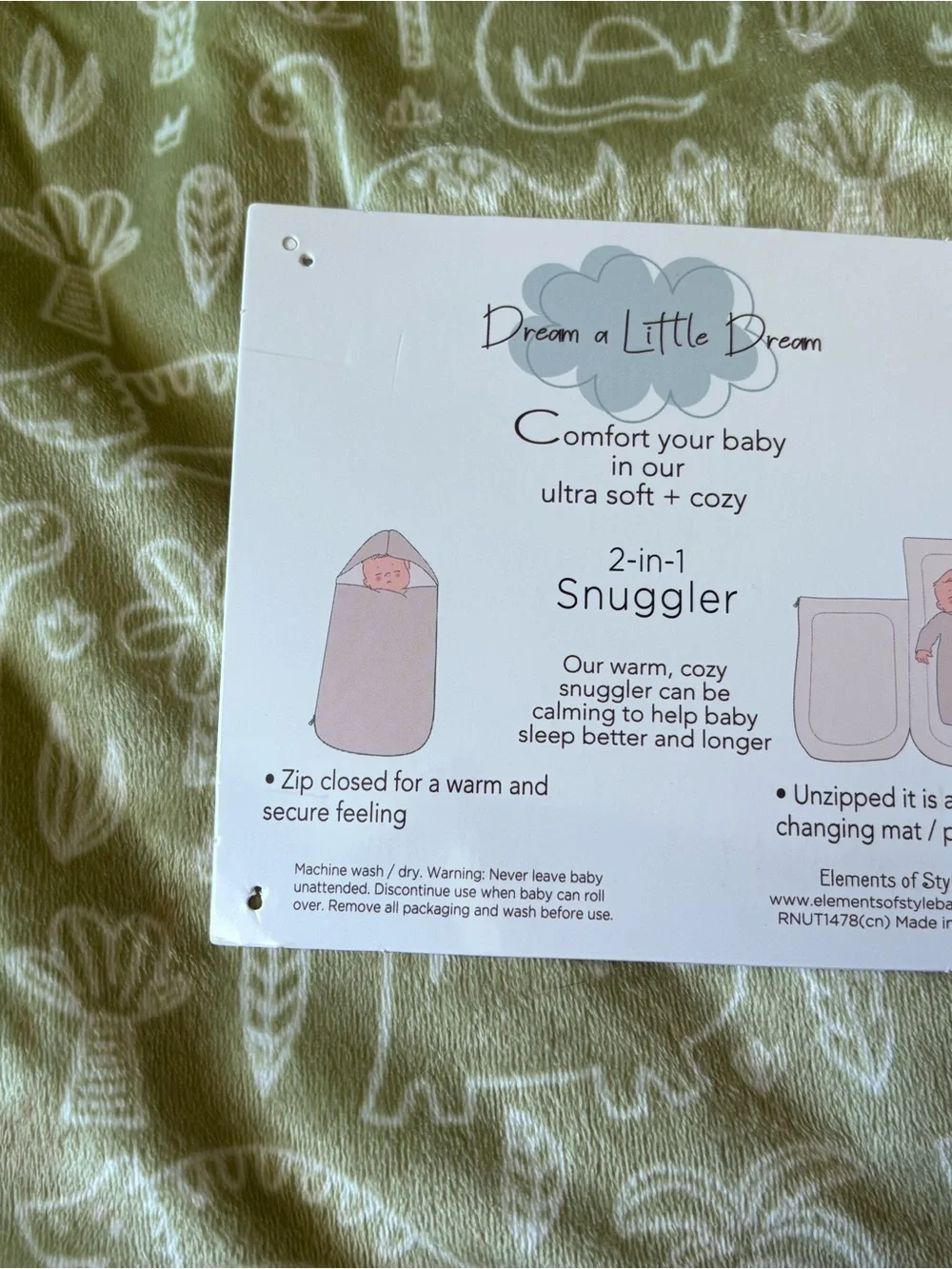 Source Unknown Kids Mittens and Swaddle Set in Gray and Olive Green